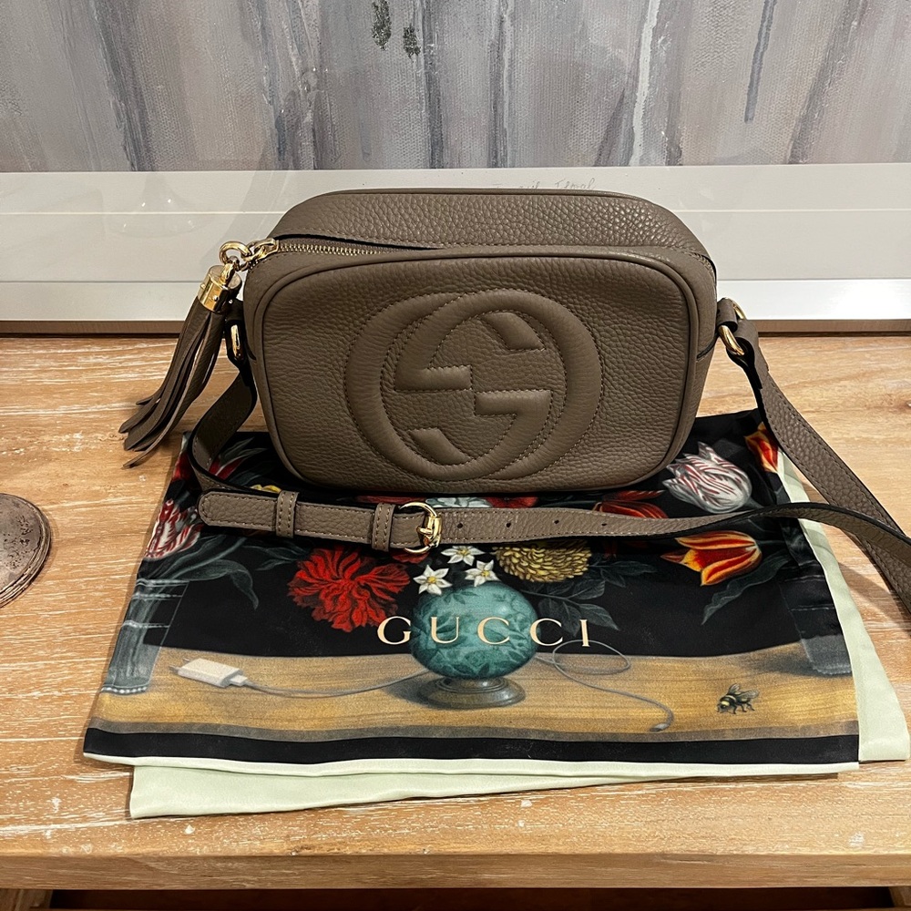 Gucci Taupe Leather Crossbody Bag